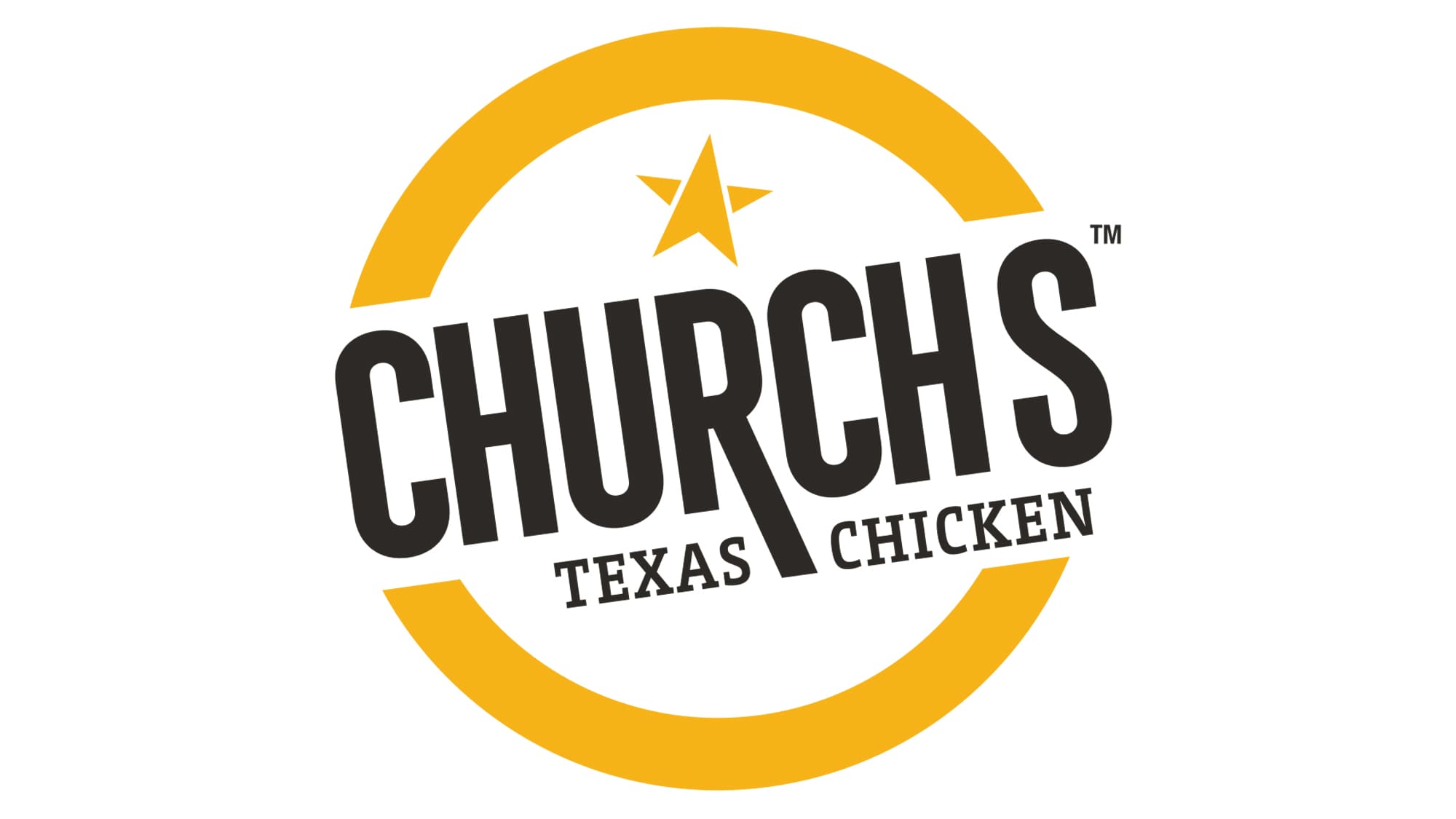 Church's Chicken logo featuring a yellow star within a circle, with the text 'Church's Texas Chicken' in bold black letters in Uvalde County, Texas