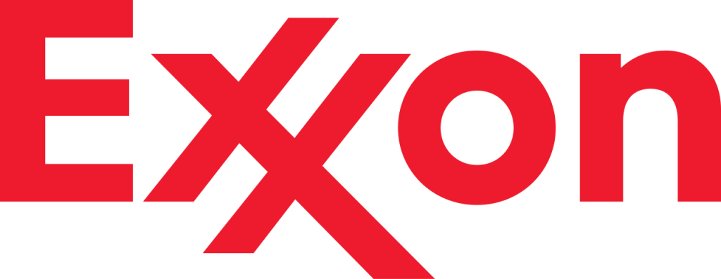 The Exxon logo, featuring the company name in bold red letters against a black background in Uvalde County, Texas