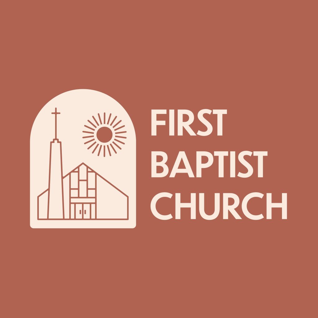 A stylized logo featuring a church building with a cross and sunburst, representing the First Baptist Church in Uvalde County, Texas