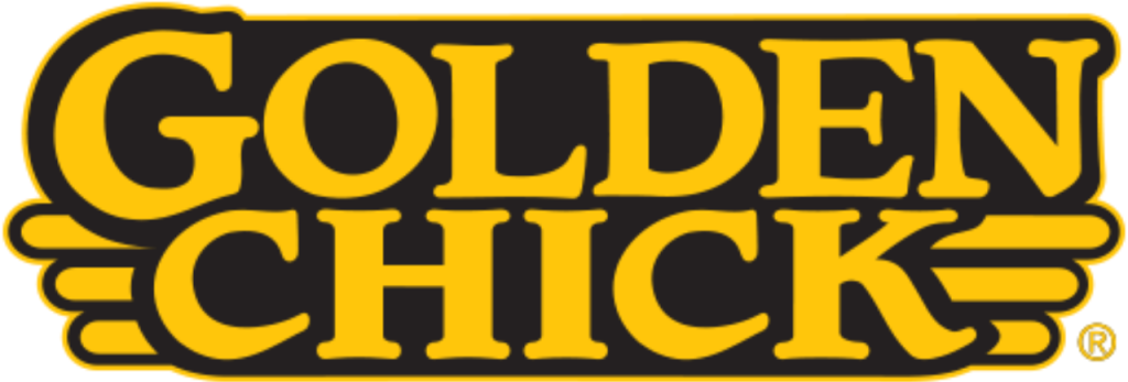 The Golden Chick logo features bold, yellow text with a retro font and a distinctive wing-like design element beneath the word 'Chick' in Uvalde County, Texas