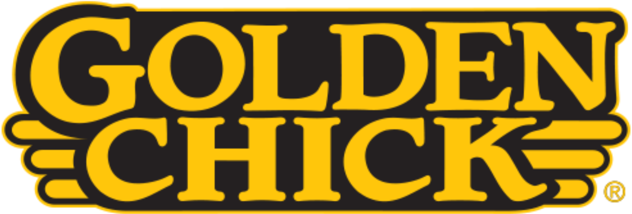 The Golden Chick logo features bold, yellow text with a retro font and a distinctive wing-like design element beneath the word 'Chick' in Uvalde County, Texas