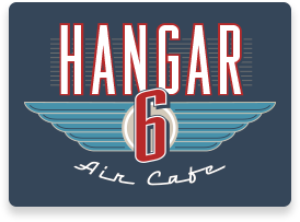 Hangar 6 Air Cafe logo featuring a vintage airplane wing design with the number 6 in the center in Uvalde County, Texas
