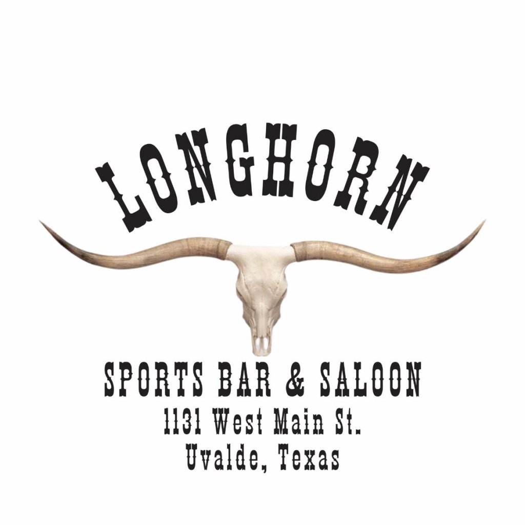 Longhorn Sports Bar & Saloon logo featuring a longhorn skull with address in Uvalde, Texas in Uvalde County, Texas