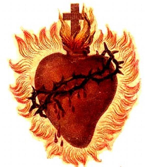 A sacred heart of Jesus with flames, a cross, and a crown of thorns in Uvalde County, Texas
