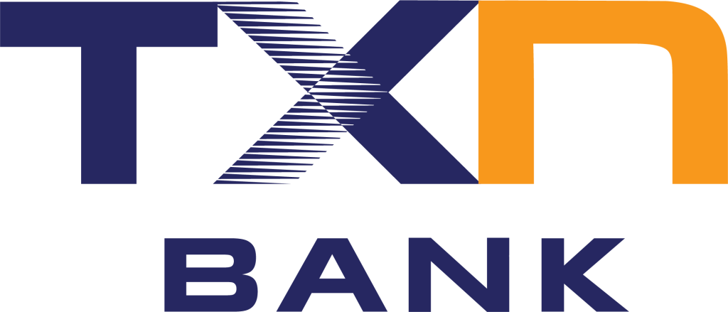 TXN Bank logo featuring a stylized 'TXN' in dark blue with an orange 'N' and the word 'BANK' below in dark blue in Uvalde County, Texas