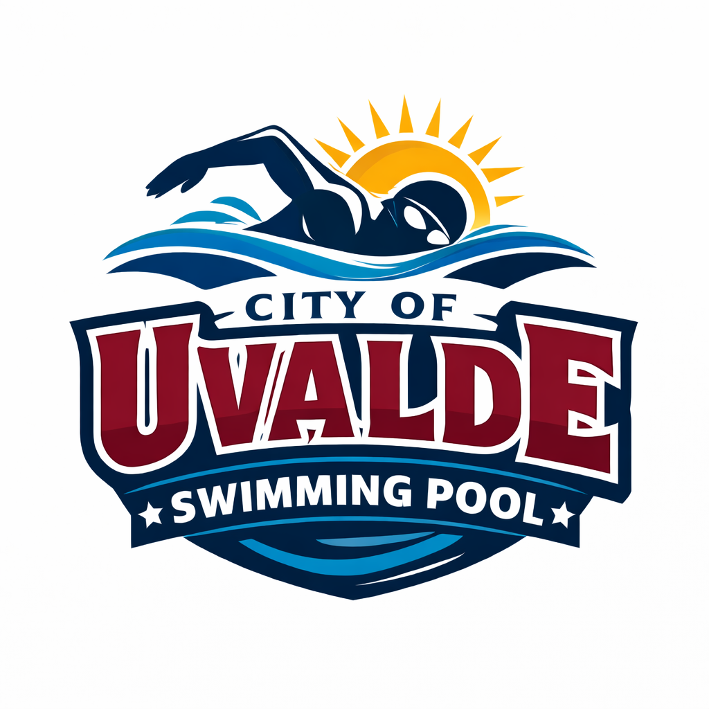 A swimmer glides through waves with a sunrise backdrop, representing the City of Uvalde Swimming Pool in Uvalde County, Texas