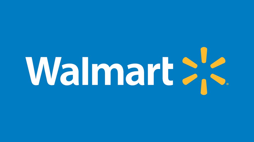 The Walmart logo features a blue background with the company name in white and a yellow starburst symbol in Uvalde County, Texas